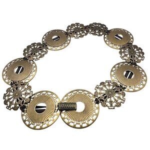 Vintage Sandy Dufter Belt Medallion Concho Gold Tone 34" Retro Statement